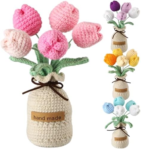 Suncalla 4 Sets Crochet Knitting Tulip Bouquet with Vase 7" by Unknown