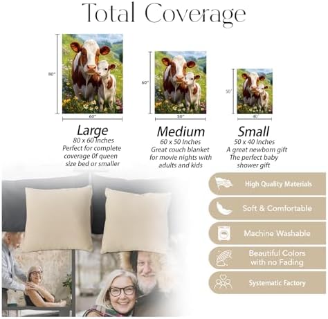 Cute Cow Blanket, Soft Warm Cozy Throw Gifts for Adults Kids Women, Lightweight Comfy Fuzzy Flannel Blankets for Couch, Travel, Car, Home Decor 50×40 Inch - Image 3