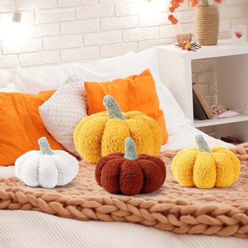 Kajaia 4 Pcs Pumpkin Pillow Fall Decor Thanksgiving, Retro Color - Image 6