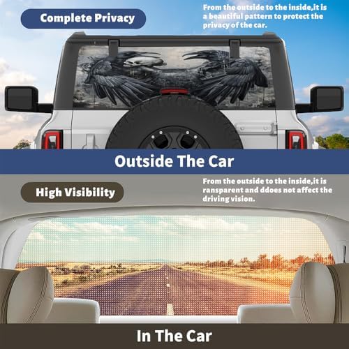 Vintage Raven Skull Pickup Truck Decals Rear Window, Black Bird Animal Horror Automotive Decals and Graphics Rear Window Decals for Trucks, Car Window Decal Sticker 66 x 22 inch
