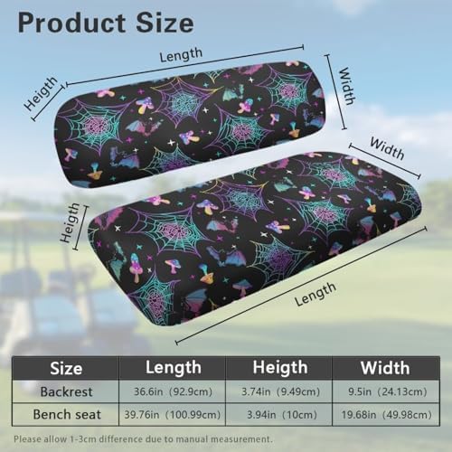 Yewatlles Colorful Halloween Web Mushroom Cart Waterproof Seat Covers,Smooth and Simple,No Stapler Required, Fits Golf Car, Club Car, Polyester Replacement Seat Cover Workout