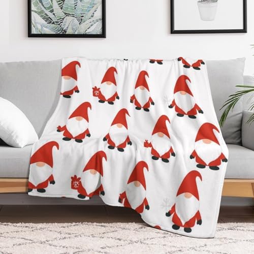 Christmas Gnomes Throw Blanket Flannel Fleece Winter Xmas Elf Tomte Lightweight Soft Fuzzy Cozy Blanket Xmas Tree for Couch Bed Fall Decor Travel Blankets Holiday Kids Adult 60"x50" - Image 2