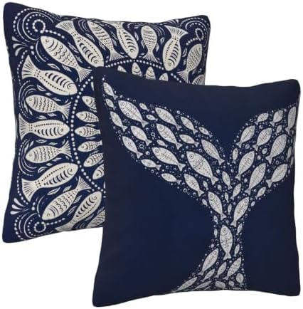 Navy Blue Fish Mandala Throw Pillow Covers 18x18 inch Set of 2 - Image 2