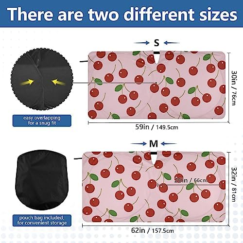 Red Cherry Car Windshield Sun Shade Fruit Pink Foldable Sunshade Front Window Visor Protector Blocks UV Rays Heat Keep Vehicle Cool (59 x 30 in)