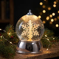 Christmas Snow Globe with Music & Swirling Glitter, Silver Snowflake Snow Globe with Timer, USB & Battery Powered Musical Water Globe for Indoor Christmas Decorations, Tabletop by Qualdout