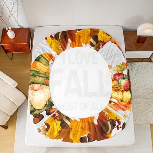 Gnomes Pumpkin Bed Sheets Rustic Farmhouse Fall Bed Sheet Set Twin Size Thanksgiving Harvest Season Sheet Set Maple Leaf Pinecone Decor Fitted Sheet Soft Lightweight Flat Sheet Bedroom Decor 3 Pcs - Image 5