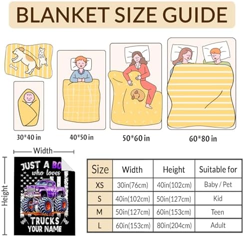 Personalized Truck Blanket for Kids Boys - 30x40 Inches Cute Throw Blanket Gifts for Truck Lovers - Custom Black Soft Fuzzy Car Blankets Stuff for Lap Couch Bed Travel - Image 5