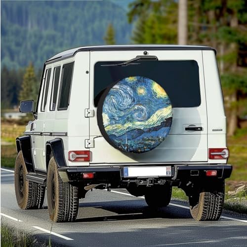 Starry Night Spare Tire Cover, Personalized Spare Tire Cover with Camera Hole, Weatherproof Wheel Cover Universal Size Fit for SUV Truck Trailer Camper RV (18 Inch for Diameter 33"-34")