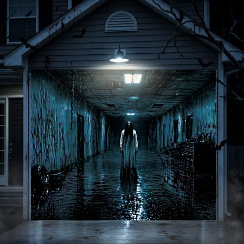 Teenyyou Halloween Garage Door Cover 7x8 Ft Female Ghost Scene - Image 4