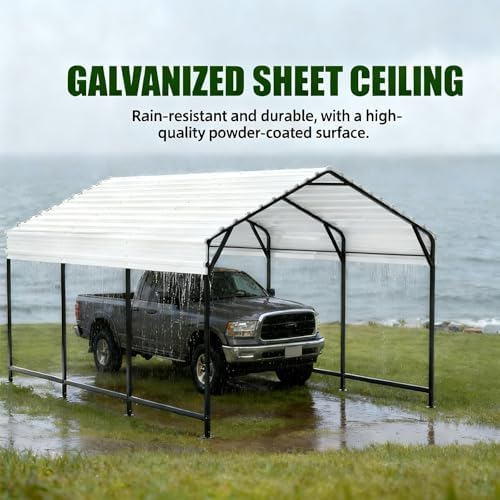 Metal Carport Heavy Duty 12x20ft Outdoor Galvanized Steel Car Port, Vehicle Canopy Garage Shade, Multi-Use Shelter for Car, Boat, Tractors & Outdoor Storage - Image 4