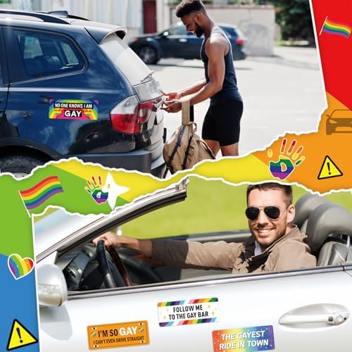 12 Pcs Funny Gay Car Magnets Bumper Prank Rainbow, Bright