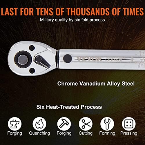 VEVOR 1/4-inch Drive Click Torque Wrench, 20-200in.lb/3-23n.m Mechanical Dual Range Scales, Dual-Direction Adjustable with Adapters Extension Rod - Image 4