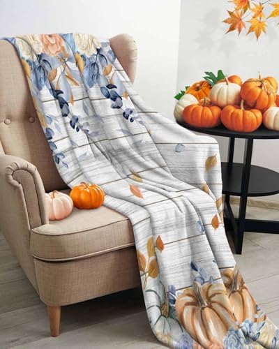DecorLovee Orange Blue Fall Blanket 30"x40", Reversible Thanksgiving Botanical Throw Blanket for Couch/Bed, Floral Vintage Lightweight Soft Throw Blankets for Kids, Warm Fuzzy Blankets for Winter - Image 3