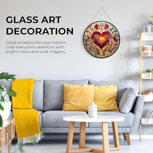 Valentine Heart Stained Glass Window Hanging Window Suncatcher 12" Glass Panel with Metal Chain Sun Catchers Wall Art Home Decor Gift for Women Mother's Day - Image 6