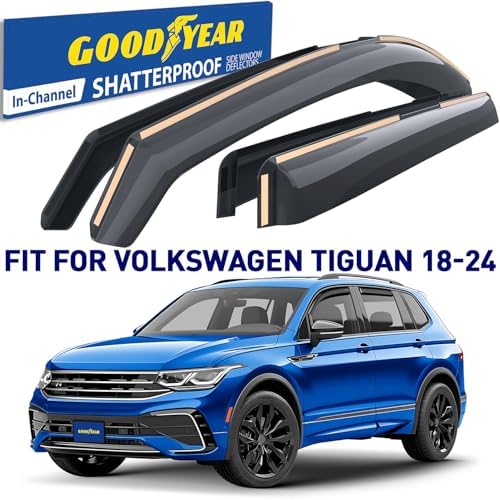 Goodyear Shatterproof in-Channel Window Deflectors for Volkswagen Tiguan 2018-2024, Rain Guards, Window Visors for Cars, Vent Deflector, Car Accessories, 4 pcs - GY003448LP