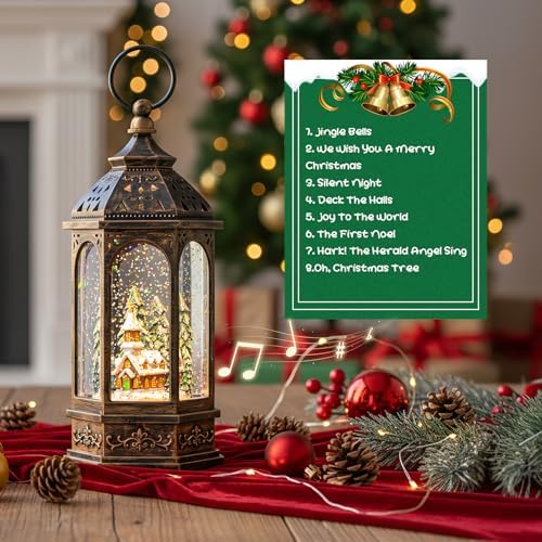 Christmas Snow Globe Lantern Lighted Holiday Village Church with Music& Timer, USB Lined/Battery Operated Lighted Lantern for Christmas Festival Decoration Gifts - Image 3