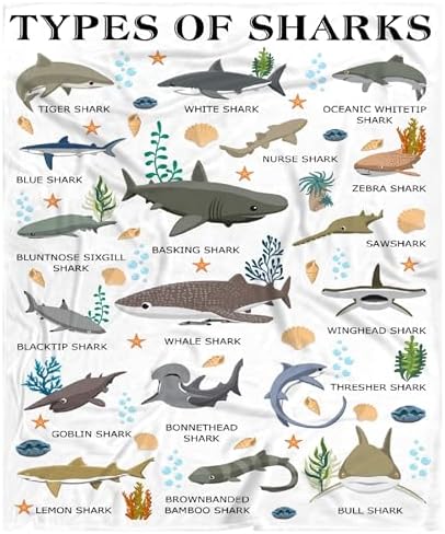Types of Sharks Blanket Gifts for Women Teens Men Adult Shark Lovers - Shark Print Plush Cozy Warm Fuzzy Throw Flannel Comforter Sheet Decor for Birthday Home School Car Bed Couch Sofa - 50" X 60" by Nairatmya