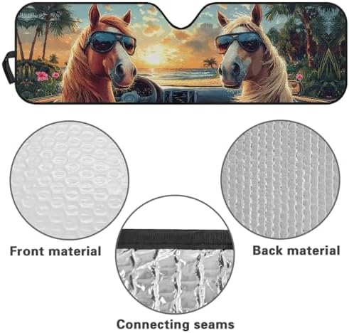 Renewold Automotive Windshield Sunshade, Foldable Car Front Window Sun Shade, Blocks Heat UV Rays Sunlight Sun Visor, Keep Cool Shield Cover, Funny Horse Driving, for Jeep Wrangler JK JL Gladiator JT