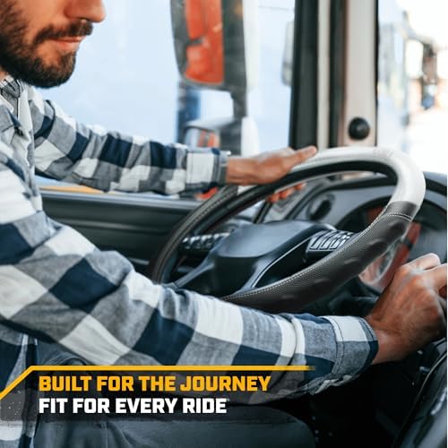 Cat® BigGrip Faux Gray/Black Leather Semi Truck Steering Wheel Cover, Fits RV and Big Rig Trucker, Steering Wheel Cover for Trucks 18 Wheeler - X-Large 17.5" - 18" Inches