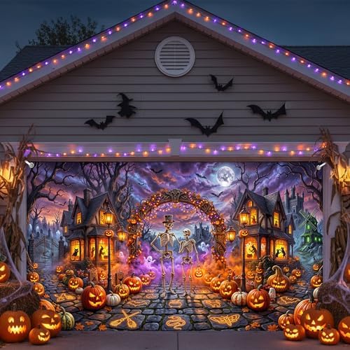 Halloween Garage Door Cover 16x7ft 2 Car Skeleton Pumpkin Haunted Decor - Image 6