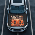Ghost Pumpkin Car Hood Cover, Removable Halloween Cute Ghost Automotive Exterior Accessories, Washable Elastic Spider Web Car Bonnet All-Season Protection