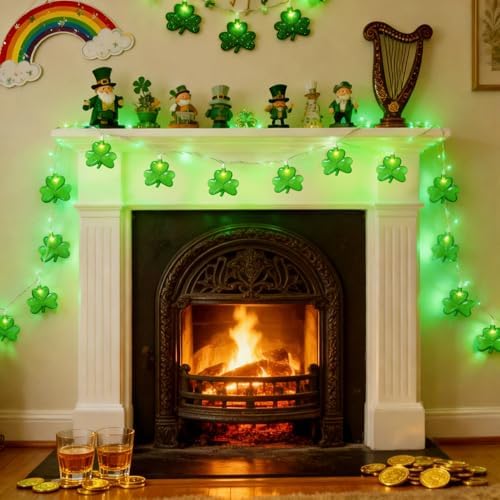 St Patricks Day Decorations - Led Shamrock String Lights, 8.5Ft Clear Shamrock Lights Plug in St Patricks Day Lights for Irish St. Patrick's Day Home Yard Bar Party Decor, 0.48W LED Energy Efficient - Image 2
