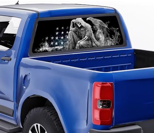Vintage Grim Reaper Rear Window Decals for Trucks, Abstract American Flag Eagle Window Decal Back Window Tint Graphic Perforated Vinyl Pickup Truck Stickers 66 x 22 inch