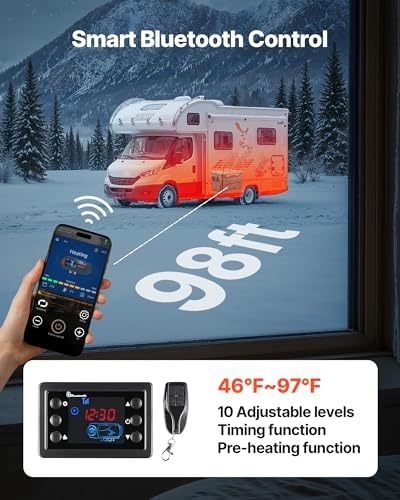 VEVOR Diesel Heater 8KW, DC 12V/24V, All in One Portable Diesel Heater with Bluetooth APP Control, Remote Control and LCD Screen, 1.3 Gal Fuel Tank for Trucks, Vans, RVs, Campers, and Garages - Image 5