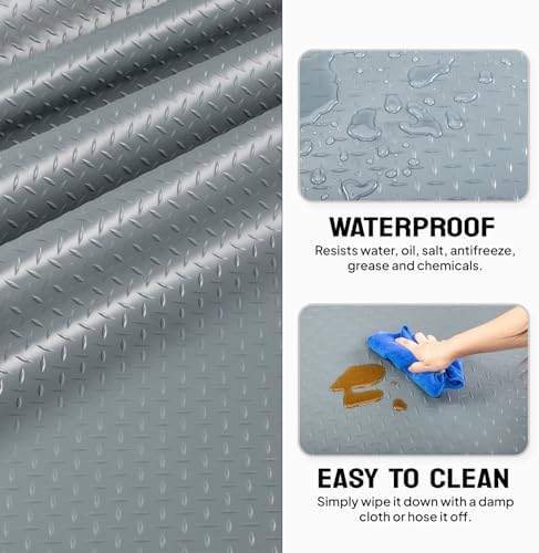 TUFFIOM 4x8 FT Garage Floor Mat, Thickened Diamond Plate PVC Garage Mats Flooring Roll for Under Car, Garage Parking Mats for SUVs, Golf Cart, Sports Car - Image 3