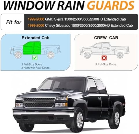 Nilight Window Visors for Chevy Silverado/GMC Sierra Extended Cab 1999-2006