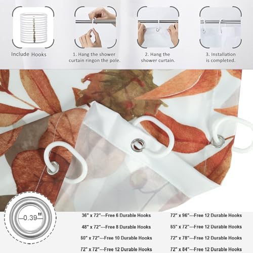 Fall Pumpkin Shower Curtain, Colorful Watercolor Autumn Pumpkins Maple Falling Leaves Thanksgiving Day Harvest Bathroom Curtain Waterproof Fabric Machine Washable with Hooks, 72" Wx96 L - Image 6