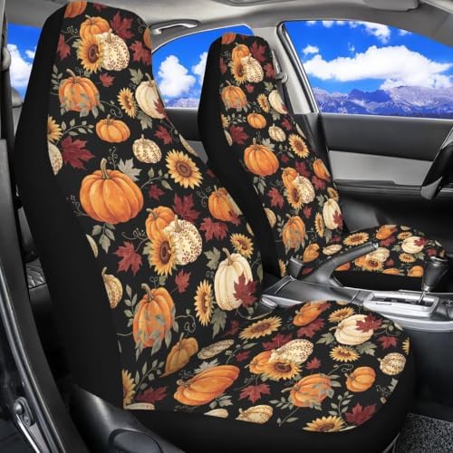 Pumpkin Maple Leaf Car Seat Covers for Women Men, Sunflower Car Accessories Car Seat Protectors Interior, Anti-Slip Seat Protector for SUV Truck Vans Sedans