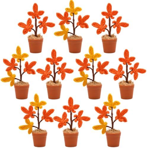 Suncalla 10 Pcs Crochet Fall Maple Leaves Tree Crochet Plant Autumn Gifts by Unknown