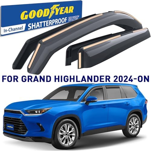 Goodyear Shatterproof in-Channel Window Deflectors for Toyota Grand Highlander 2024-2026, Rain Guards, Window Visors for Cars, Vent Deflector, Car Accessories, 4 pcs - GY008424