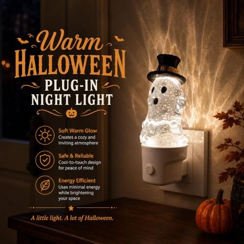 Halloween Ghost Plug-in Night Light with Moving Glitter and Top Hat - Image 5