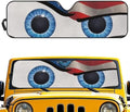 Renewold Funny Eyes Car Windshield Sunshade Car Front Window Sun Shade for Jeep Wrangler JK JKU JL JLU 1997-2023 2 & 4 Door Jeep Gladiator Auto Sun Visor Shield Decor Cover Keep Cool American Flag
