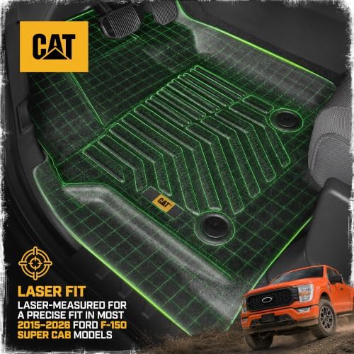 CAT® JustFit™ 3D Custom Fit Front Floor Mats for Ford F-150 Super Cab 2015-2026, Heavy Duty Rubber Floor Liners Laser Measured, Ford F150 SuperCab Accessories