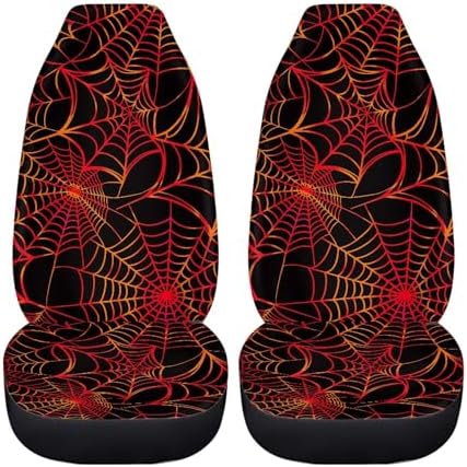 Red Spiderweb Print Car Seat Cover Front Seats Only,Universal Fit for Most Cars,SUVs,Sedan,Truck or Van,2PCs