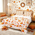 Happy Fall Fitted Sheet Halloween Autumn Pumpkin Bed Sheets Twin,Cute Fall Flowers Maple Leaf Bedding Set Thanksgiving Sheet Set Gifts For Kids Boys Girls Fall Home Bedroom Decor Flat Sheet 3 Pcs by Erosebridal