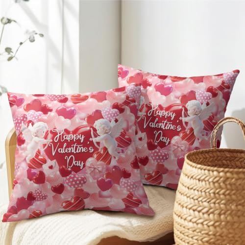 Happy Valentine's Day Throw Pillow Covers 22x22 Set of 2 Polka Dot Love - Image 7