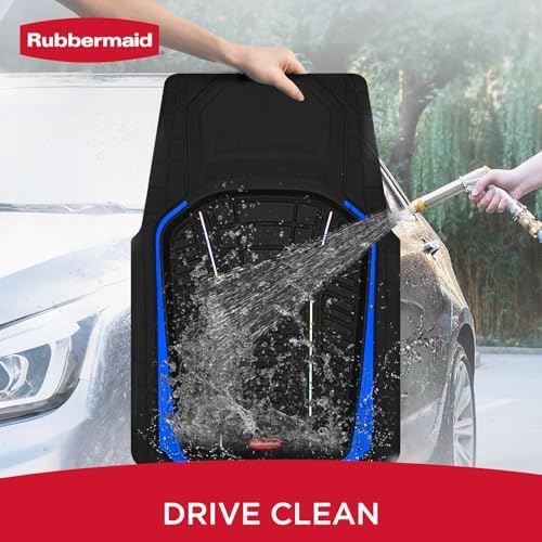 Rubbermaid Car Floor Mats Full Set – Premium All-Weather Car Mat with Brushed Aluminum Inserts, Universal Trim-to-Fit Design, Anti-Slip Backing for Cars, SUVs, Trucks, and Vans