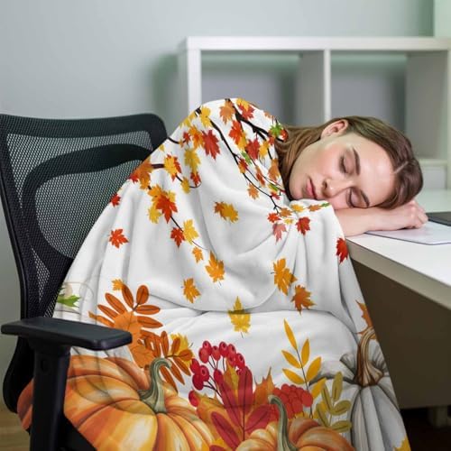 DecorLovee Orange Pumpkins Fall Blanket 40"x60", Reversible Thanksgiving Botanical Throw Blanket for Couch/Bed, Maple Leaf Lightweight Soft Throw Blanket for Boys, Warm Fuzzy Blankets for Winter - Image 7