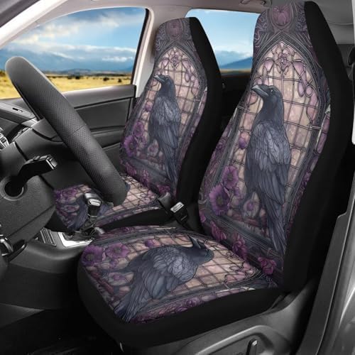 Talayituse Crow Glass Flower Print Car Seat Cover for Front Seats, Stretchy Soft Vehicles Seat Cover Universal Fit High Back Car Interior Accessories for SUV Van Sedan