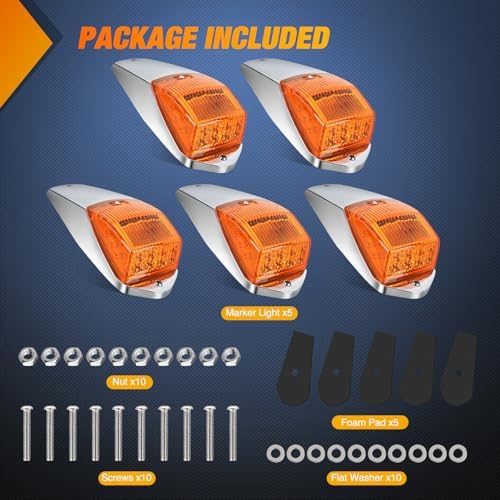 Nilight Cab Roof Marker Light 5 PCS 17 LED Amber Top Clearance Lights