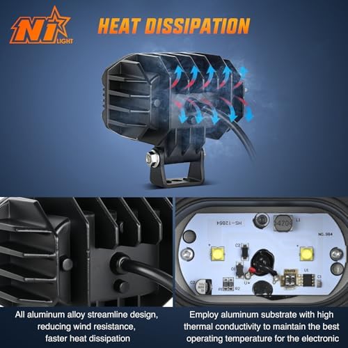 Nilight LED Pod Light 48W 4 Inch 2 PCS White Spot Beam Driving Lights IP67 Waterproof Auxiliary Offroad Lighting for Truck Tractor SUV ATV UTV Golf Cart Boat Motorcycle Dirt Bike