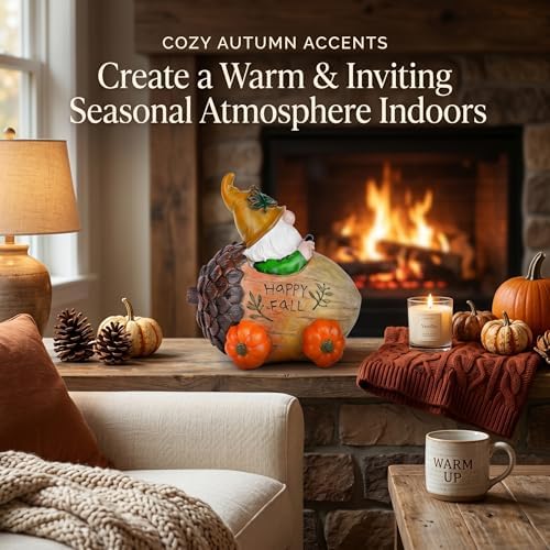 Topadorn Fall Gnome Figurine with Acorn Car & Pumpkin Wheels, Happy Fall - Image 4