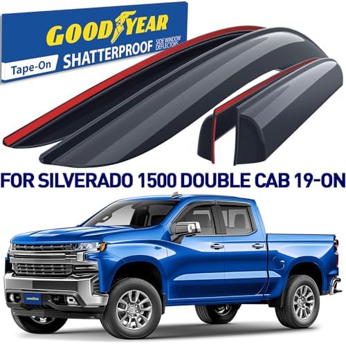 Goodyear Shatterproof Window Deflectors for Chevrolet Silverado 1500/2500/3500 2019-2026 Double Cab, Tape-on Rain Guards, Window Visors, Vent Deflector Visor, Car Accessories, 4 pcs. - GY003220LPf2
