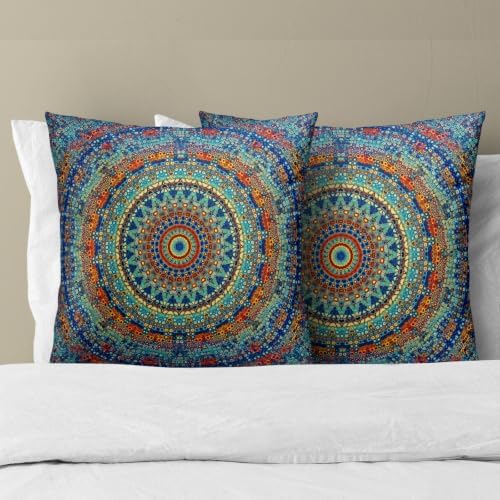 Sweetshow Bohemian Mandala Floral Throw Pillow Covers 20X20 Inches Set of 2 Boho Colorful Retro Ethnic Pillowcase Soft Cotton Square Cushion Covers for Home Sofa Patio Bedroom Decoration - Image 3