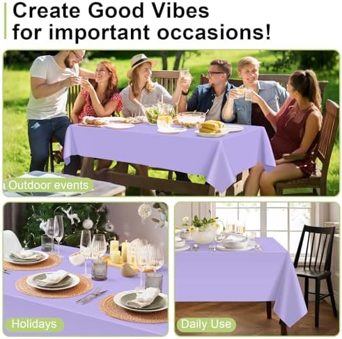 QIKSION 2 Pack Lavender Plastic Tablecloth, Lilac Table Cloth Disposable - Image 4