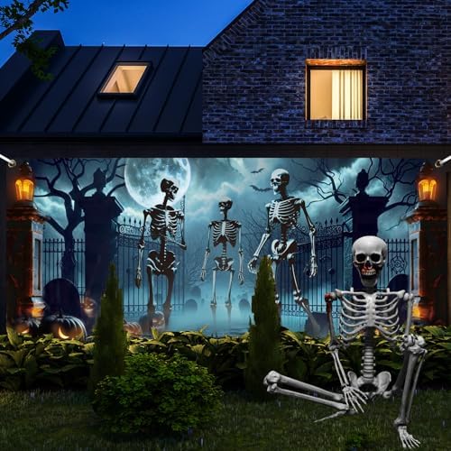 Preboun Skeleton Halloween Garage Door Decorations Cover Outdoor 7x16 ft - Image 7